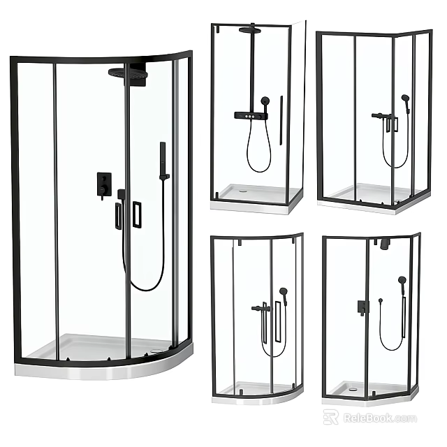 Modern Glass Shower Sauna Enclosures With Black Frame Different Designs And Fixtures 3d model 