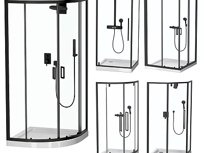 Modern Glass Shower Sauna Enclosures With Black Frame Different Designs And Fixtures 3d model