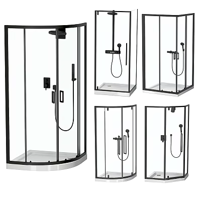 Modern Glass Shower Sauna Enclosures With Black Frame Different Designs And Fixtures 3d model