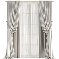 Elegant Striped Curtains With Sheer Inner Layer And Gold Tiebacks For Windows