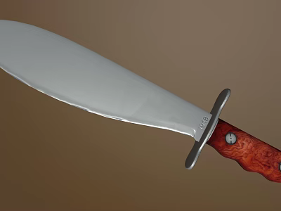 Tactical Combat Weapon Knife with Sharp Silver Blade and Red Wooden Handle 3d model
