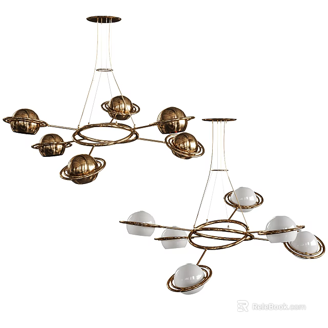 Stylish Modern Chandelier Featuring Multiple Spherical Lights And Metal Ring Frame 3d model