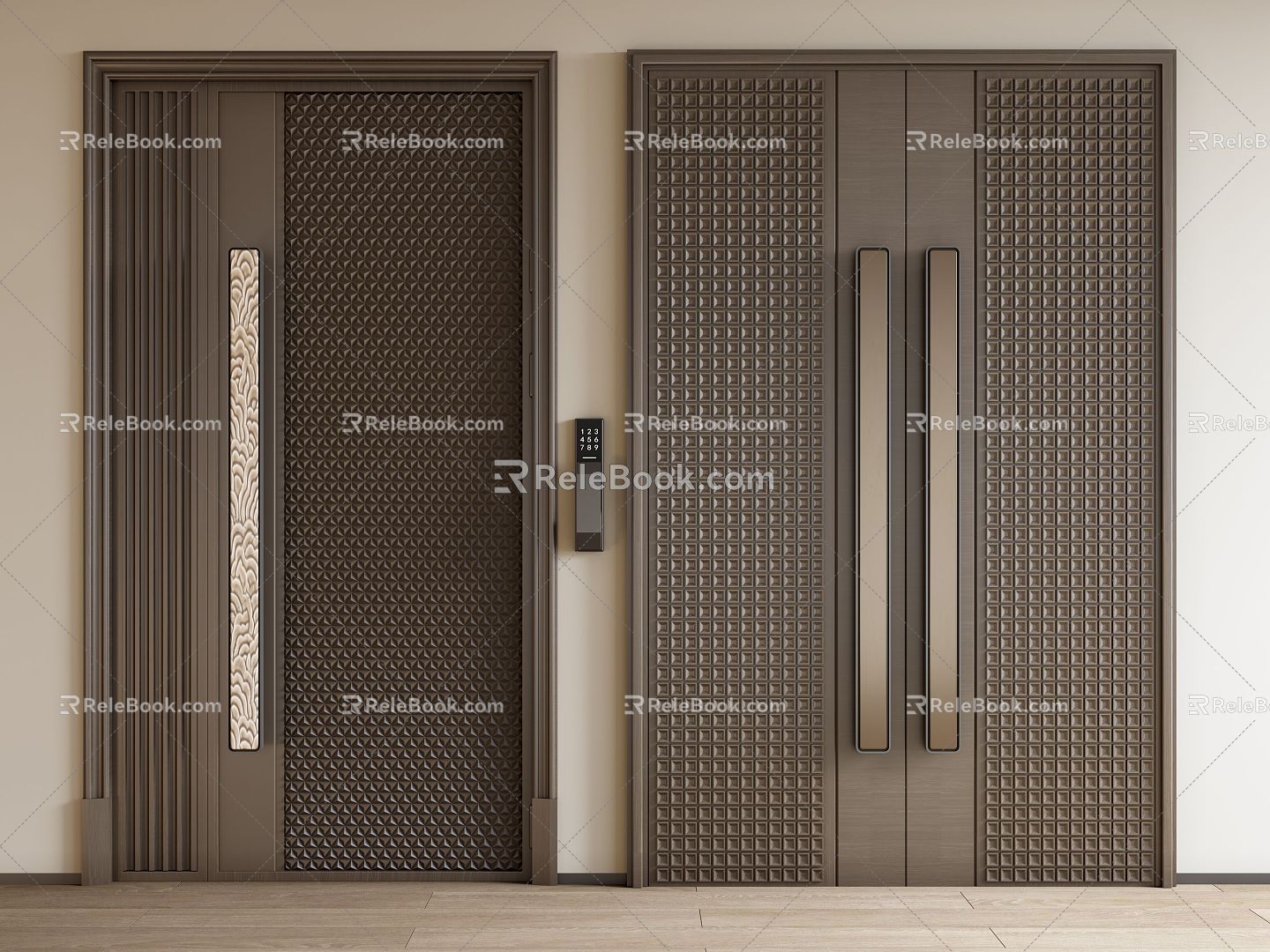 New Chinese-style double-door child-mother door single-door copper door 3d model