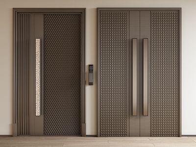 New Chinese-style double-door child-mother door single-door copper door 3d model