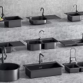 Black Kitchen Sinks With Faucets And Drain Boards In Various Designs 3d model