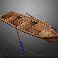 Traditional Wooden Rowing Boat With Blue Handled Oars And Classic Design