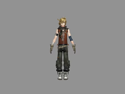 Game Movie Character With Blonde Hair Sleeveless Vest Dark Pants And Gloves 3d model