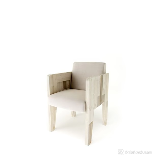Kids Chair With Light Wood Frame Armrests And Light Gray Padded Seat Backrest 3d model 