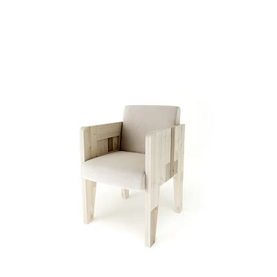 Kids Chair With Light Wood Frame Armrests And Light Gray Padded Seat Backrest 3d model