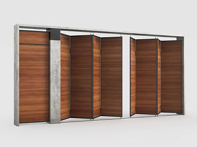 Folding Sliding Doors With Wooden Panels And Modern Metal Frame Design 3d model