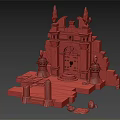 Ancient Ornate Stone Structure With Green Gemstones Archway Steps And Stone Base