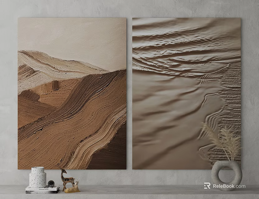 Abstract Desert Mountain Wall Art With Sand Dune Texture And Decorative Items 3d model
