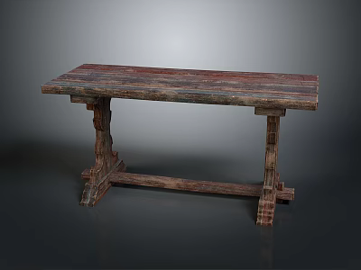 Vintage Wooden Dining Table With Natural Wood Grain And Intricate Leg Design 3d model