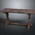Vintage Wooden Dining Table With Natural Wood Grain And Intricate Leg Design