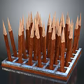 Wooden Spikes With Pointed Tops Neatly Arranged On Square Grid Base Structure