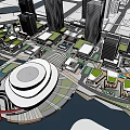 Modern Scenic Commercial Street With Green Roofs Lush Trees Water Features And Leisure Areas