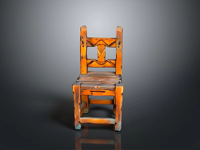 Vintage Wooden Chair With Carved Pattern On Backrest And Seat Design 3d model