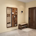 Wooden Entryway Shoe Bench With Cushioned Seat Wall Mirror Hooks And Shoes