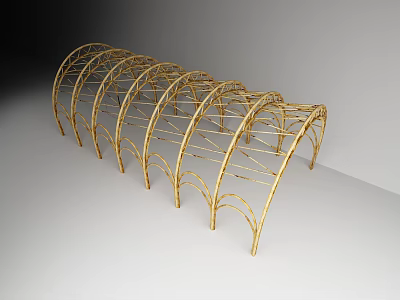 Golden Metal Industrial Equipment With Multiple Arched Frames Elongated Support Structure 3d model