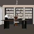 Modern Study Desk Bookcase Bookshelf Books 3d model