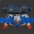 White Main Body Mecha Robot With Blue Thrusters Red Legs And Yellow Accents