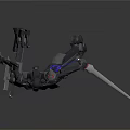 Gray Mecha Robot Figure With Long Sword And Blue Accents 3D Render