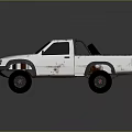 White Weathered Single Cab Pickup Truck With Large Off Road Tires And Reflection
