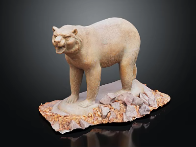 Decorative Ornament Set with Bear Sculpture on Stone Base and Natural Decor Elements 3d model