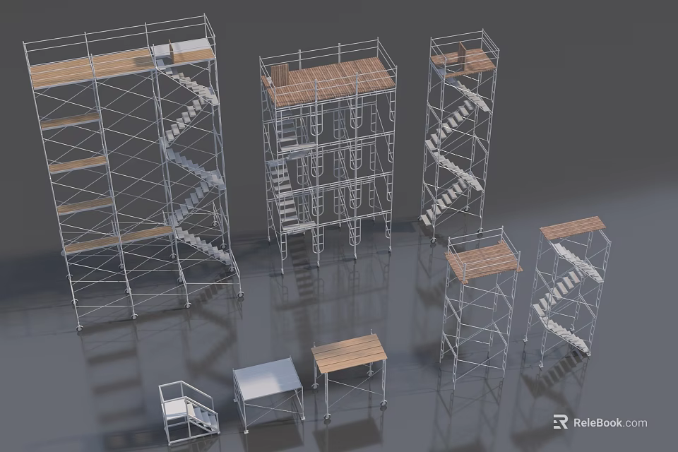 Industrial Scaffolding Equipment With Metal Frames Platforms And Adjustable Stairs 3d model 