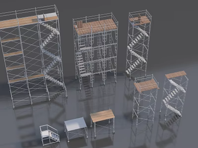 Industrial Scaffolding Equipment With Metal Frames Platforms And Adjustable Stairs 3d model
