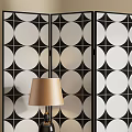 Modern Room Divider With Geometric Pattern And Floor Lamp 3d model