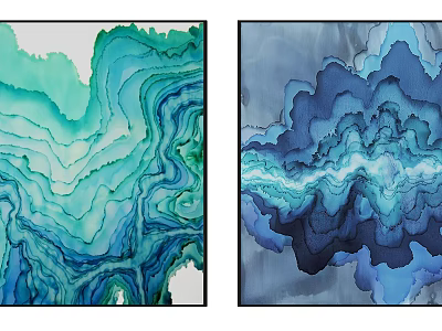 Modern Abstract Painting With Teal And Navy Blue Fluid Wave Patterns 3d model