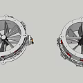 Pair of Circular Air Conditioner Fans with Metal Blades and Red Accents