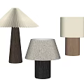 Modern Table Lamps With Pleated Fabric Shades And Cylindrical Wooden Bases