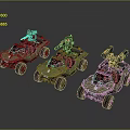 Three Military Off Road Vehicles With Tactical Equipment And Green Camouflage