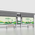 Modern Bus Stop Shelter With Benches And Green Theme Billboards