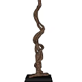 Brown Spiral Sculpture Carving With Flowing Lines And Hanging Artistic Design
