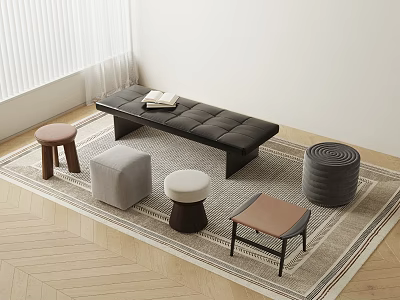 Brown Gray And White Stools In Various Styles On Patterned Carpet 3d model