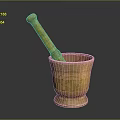 Brass Mortar and Pestle with Carved Patterns and Stable Base for Kitchen Use