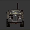 Vintage Military Truck with Wooden Cargo Bed and Equipment on Gray Body