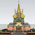 Historic Ancient Architecture With Golden Domes Spire Pink Walls Lawn And Steps