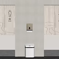 Modern Minimalist Public Restroom With Male Female Signs Toilet Paper Dispenser And Trash Bin
