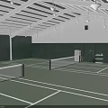 Indoor Tennis Court With Green Surface White Lines And Ceiling Lights