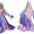 Game and Movie Character in Elegant Pink Purple Robe With Floral Details and Flowing Sashes