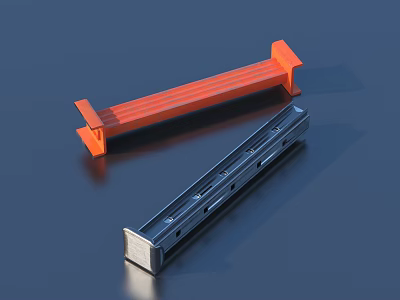 Orange And Gray Metal Profiles With Structural Design On Blue Surface Background 3d model
