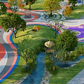 Park Landscape Surrounded By Roads With Lush Green Trees Winding Paths And Colorful Areas
