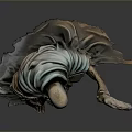 Old Man With Bald Head Long Beard Wearing Robe Holding Staff With Blue Crescent