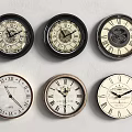 Six Vintage Clocks With Various Designs On Grey Background Black Gold Frames 3d model