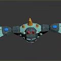 3D Geometric Style Character with Red Horns Blue Eyes Gray Body and Blue Chest Gem