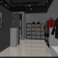 Modern Clothing Store Interior With Hanging Garments Bags Shoes And Decorative Painting